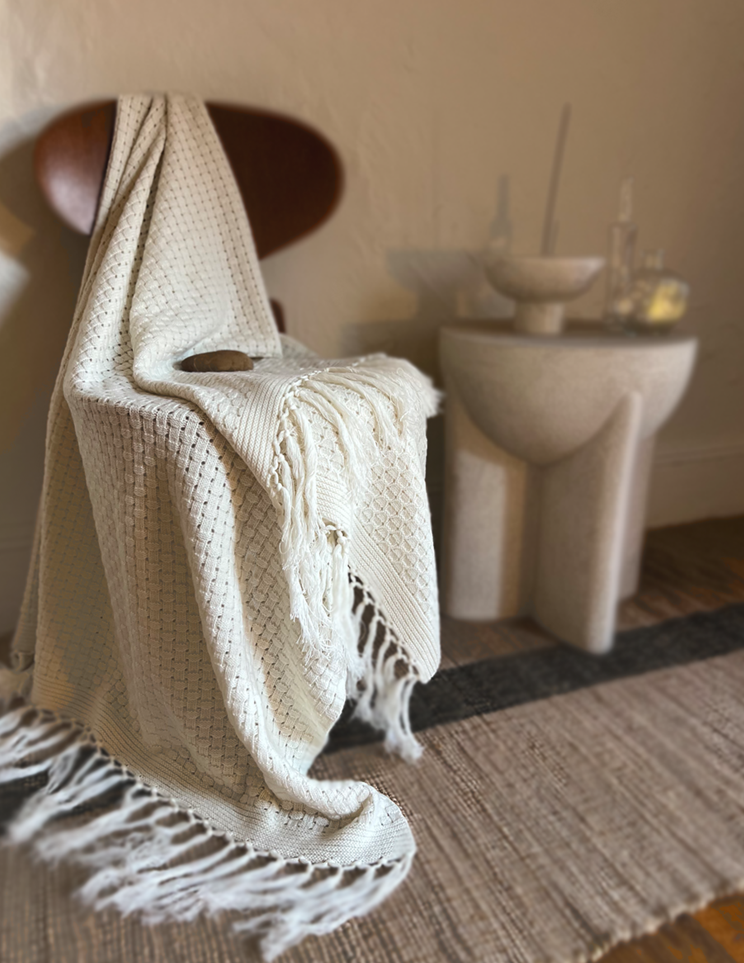 The Hudson Cashmere Fringed Throw | Cream