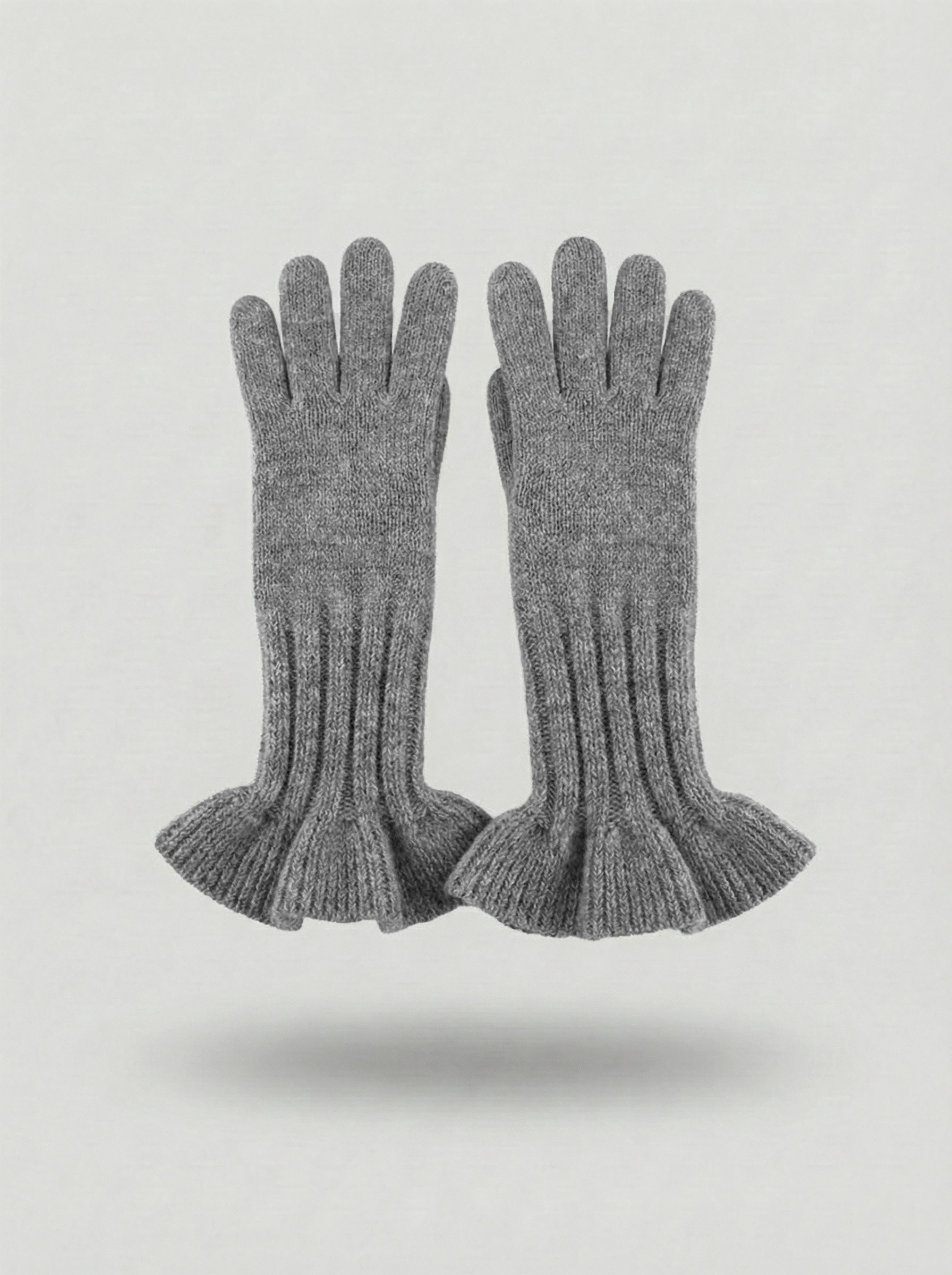 The Ruffle Cashmere Gloves | Heather Grey